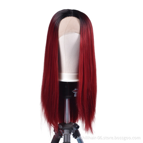 Aishili hot-selling wine long remy hair silky kinky straight hd 613 lace front synthetic wigs for black women